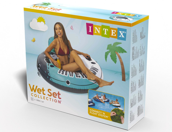 Надувной круг Intex River Run бирюзовый с сетчатым дном, диаметр 135 см