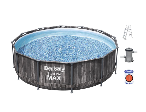Бассейн каркасный Bestway Steel Pro Мах Greywood, 366 х 100 см + фильтр-насос + лестница