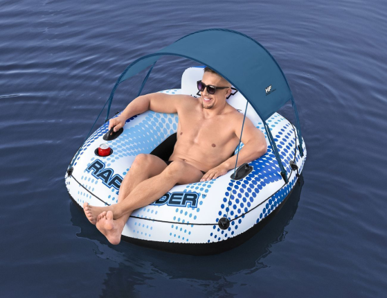 Надувной круг-кресло Rapid Rider с сетчатым дном и навесом, 123х123х51 см, BestWay
