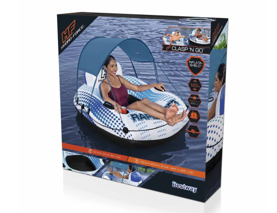 Надувной круг-кресло Rapid Rider с сетчатым дном и навесом, 123х123х51 см, BestWay