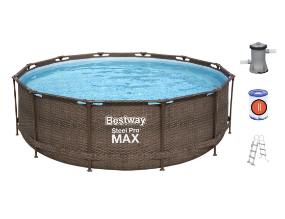 Бассейн каркасный Bestway Steel Pro Мах Rattan, 366 х 100 см + фильтр-насос + лестница