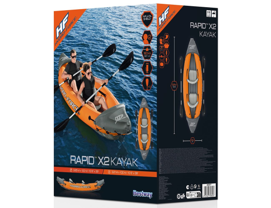 Надувная байдарка BestWay Rapid X2 с веслами и насосом, 321х100 см