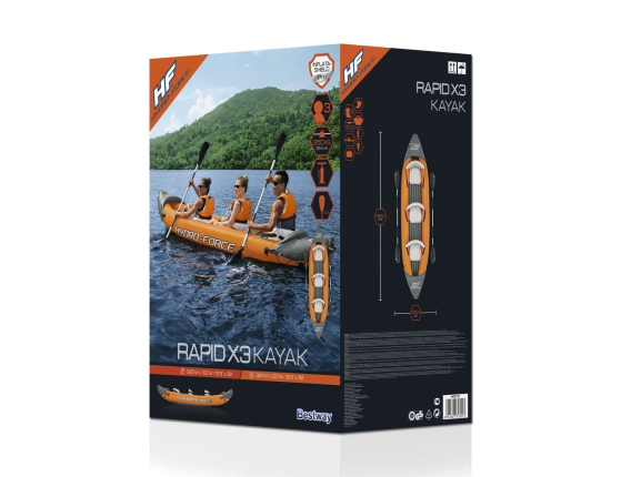 Надувная байдарка BestWay Rapid X3 с веслами и насосом, 381х100 см