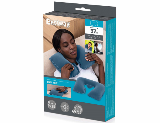 Дорожная надувная подушка для шеи синяя, 37х24х10 см, BestWay
