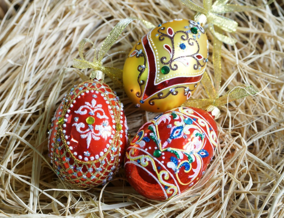 Набор стеклянных подвесных игрушек ПАСХАЛЬНЫЙ, голубой, 3*90 мм