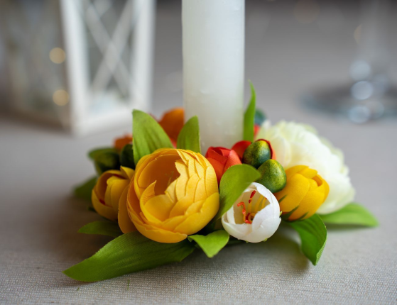 Венок для свечи САДОВЫЕ ЛЮТИКИ, оранжевый, 12 см