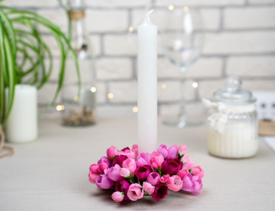 Венок для свечи РОЗОВЫЙ ШАФРАН, 13 см