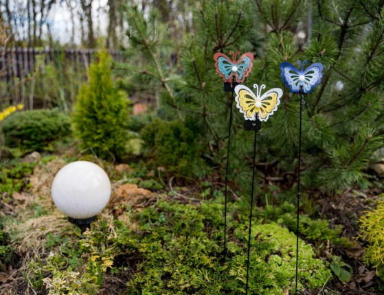 Набор садовых светильников Solar FAIRY BUTTERFLY на солнечной батарее, 11 тёплых белых микро LED-огней, 75 см, 3 шт.