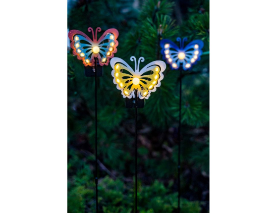 Набор садовых светильников Solar FAIRY BUTTERFLY на солнечной батарее, 11 тёплых белых микро LED-огней, 75 см, 3 шт.