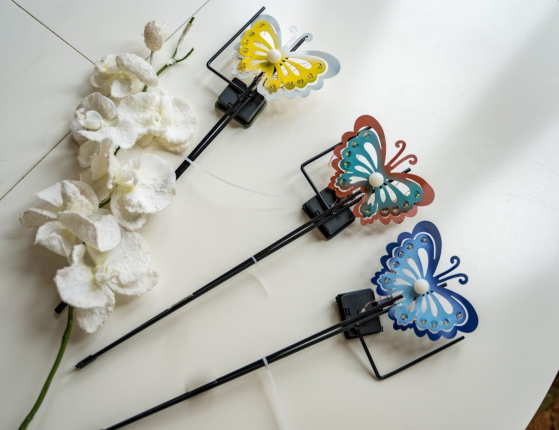 Садовый светильник Solar FAIRY BUTTERFLY на солнечной батарее, желтый, 11 тёплых белых микро LED-огней, 75 см