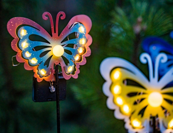Садовый светильник Solar FAIRY BUTTERFLY на солнечной батарее, розовый, 11 тёплых белых микро LED-огней, 75 см