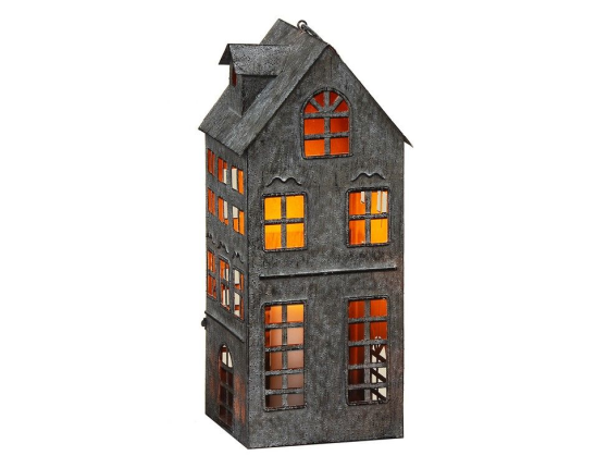 Подсвечник-домик ФИРЕНЦО, металл, серый, 16х15х36 см