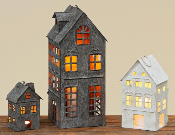 Подсвечник-домик ФИРЕНЦО, металл, серый, 16х15х36 см