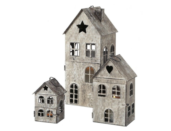 Набор новогодних подсвечников-домиков В ГОСТЯХ У СКАЗКИ, металл, 12-34 см, 3 шт.