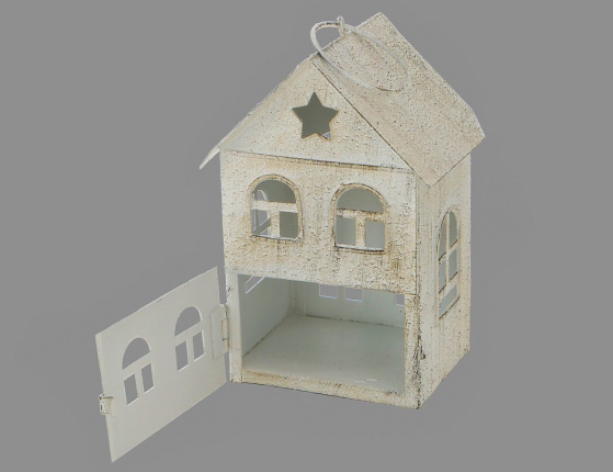 Новогодний подсвечник-домик В ГОСТЯХ У СКАЗКИ, металл, белый, 12 см