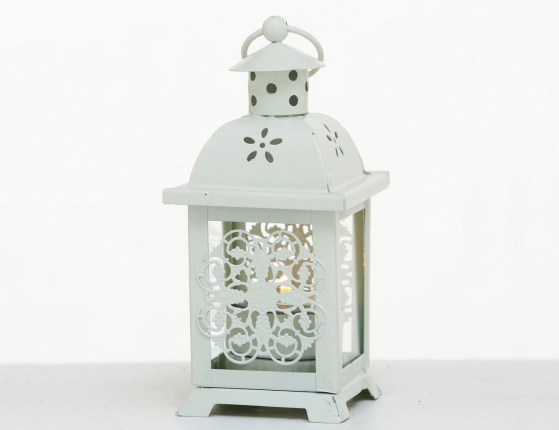 Подсвечник-фонарик под чайную свечу ПАУЛИ - КРУЖЕВНОЙ ЦВЕТОК, металлический, белый, 14х7 см