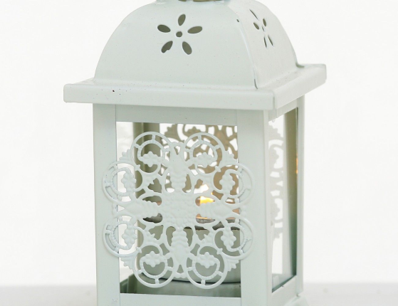 Подсвечник-фонарик под чайную свечу ПАУЛИ - КРУЖЕВНОЙ ЦВЕТОК, металлический, белый, 14х7 см
