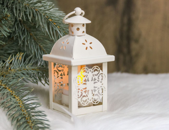 Подсвечник-фонарик под чайную свечу ПАУЛИ - КРУЖЕВНОЙ ЦВЕТОК, металлический, белый, 14х7 см