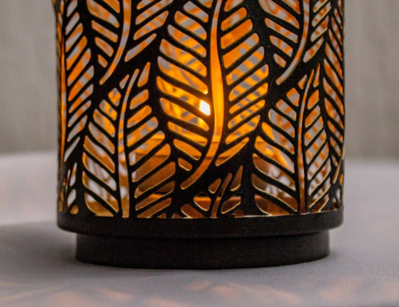 Подсвечник фонарик КРУЖЕВО ЛИСТВЫ, металл, черный, 16 см