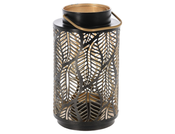 Подсвечник фонарик КРУЖЕВО ЛИСТВЫ, металл, черный, 16 см