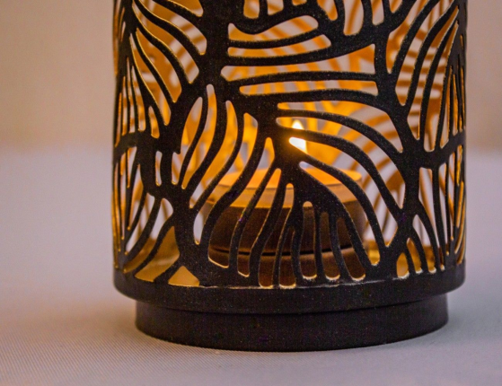 Подсвечник фонарик СПЛЕТЕНЬЕ ЛИСТЬЕВ, металл, черный, 16 см