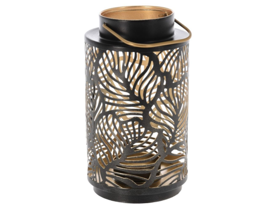 Подсвечник фонарик СПЛЕТЕНЬЕ ЛИСТЬЕВ, металл, черный, 16 см