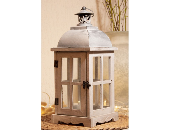 Подсвечник фонарь АНГЬЕН, дерево, белый, 41 см