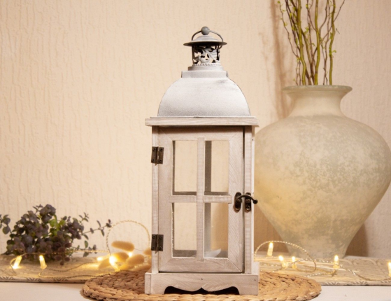 Подсвечник фонарь АНГЬЕН, дерево, белый, 41 см