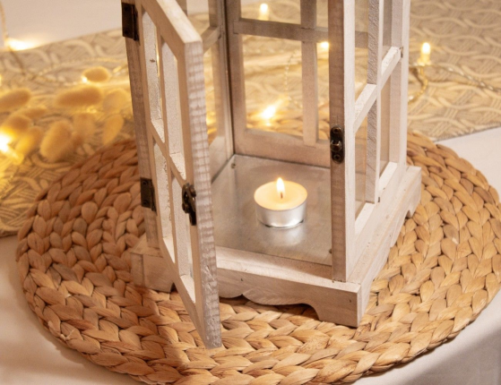 Подсвечник фонарь АНГЬЕН, дерево, белый, 41 см