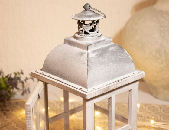 Подсвечник фонарь АНГЬЕН, дерево, белый, 41 см