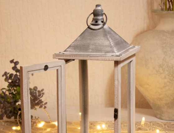 Подсвечник фонарь БИЛЗЕН, дерево, белый, 41 см