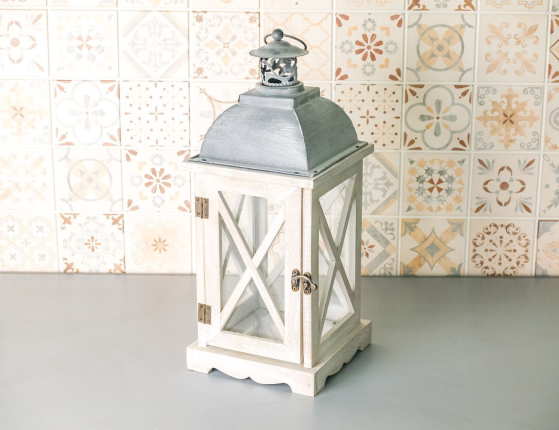 Подсвечник фонарь ТОНГЕРЕН, дерево, белый, 41 см