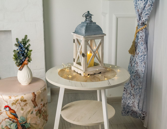 Подсвечник фонарь ТОНГЕРЕН, дерево, белый, 41 см