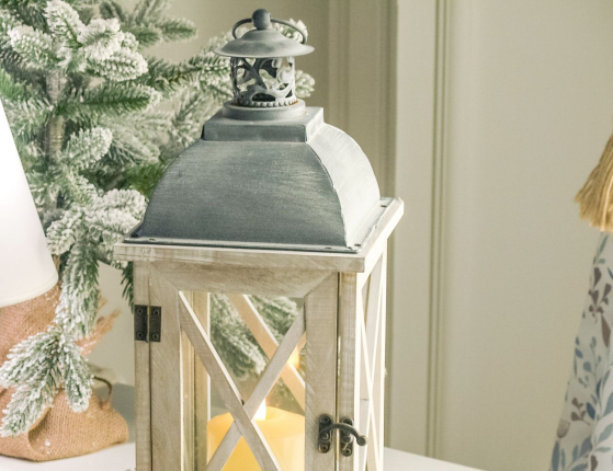 Подсвечник фонарь ТОНГЕРЕН, дерево, белый, 41 см