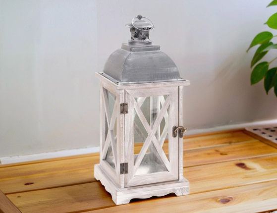 Подсвечник фонарь ТОНГЕРЕН, дерево, белый, 41 см