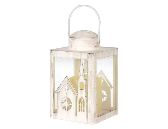 Декоративный фонарь с встроенной LED-свечой ЛАКСНЕСС, белый, 16х10 см, пластик, батарейки
