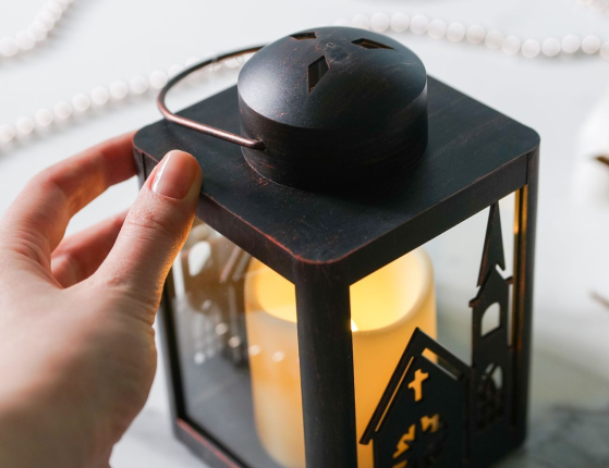 Декоративный фонарь с встроенной LED-свечой ЛАКСНЕСС, чёрный, 16х10 см, пластик, батарейки