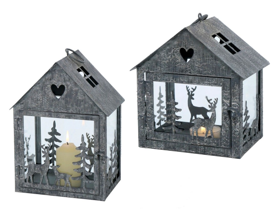 Набор подсвечников-домиков СЕРДЦЕ ЛЕСА, металл, серый, 16-27 см, 2 шт.