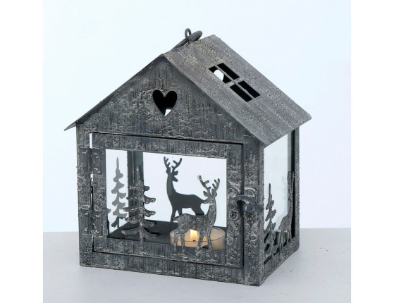 Набор подсвечников-домиков СЕРДЦЕ ЛЕСА, металл, серый, 16-27 см, 2 шт.