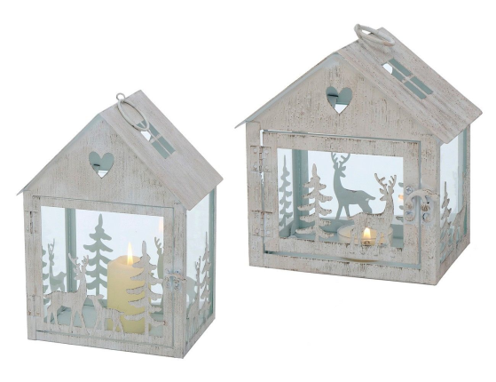 Набор подсвечников-домиков СЕРДЦЕ ЛЕСА, металл, белый, 16-27 см, 2 шт.