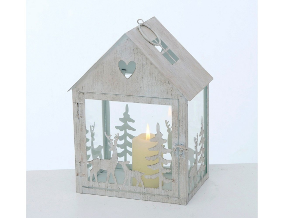 Набор подсвечников-домиков СЕРДЦЕ ЛЕСА, металл, белый, 16-27 см, 2 шт.