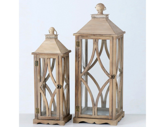 Набор подсвечников-фонарей ЯСЕНЕВЫЕ ДОМИКИ, дерево 35-50 см, 2 шт.