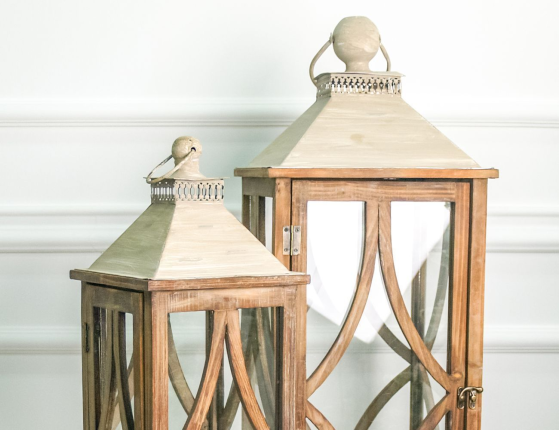 Набор подсвечников-фонарей ЯСЕНЕВЫЕ ДОМИКИ, дерево 35-50 см, 2 шт.