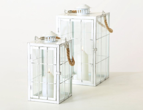 Набор декоративных подсвечников-фонарей РЕТТАНГОЛО, стекло, металл, 35 см и 45 см, 2 шт.