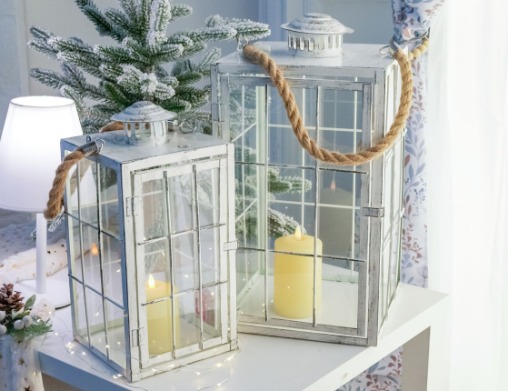 Набор декоративных подсвечников-фонарей РЕТТАНГОЛО, стекло, металл, 35 см и 45 см, 2 шт.