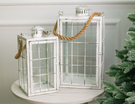 Набор декоративных подсвечников-фонарей РЕТТАНГОЛО, стекло, металл, 35 см и 45 см, 2 шт.