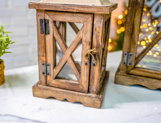 Набор декоративных подсвечников-фонарей КАСА КРЕМА, стекло, дерево, 32 см и 48 см, 2 шт.