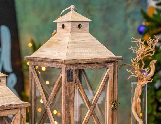 Набор декоративных подсвечников-фонарей КАСА КРЕМА, стекло, дерево, 32 см и 48 см, 2 шт.