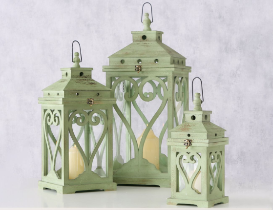 Набор деревянных подсвечников-фонарей ГРИН ХАРТ, дерево, стекло, 38-68 см, 3 шт.