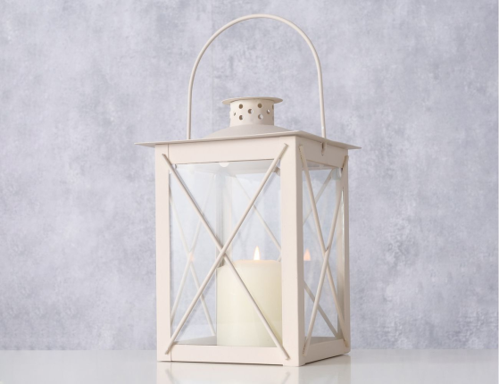 Декоративный подсвечник-фонарь МИРИНО КРЕМА малый, металл, стекло, 21 см